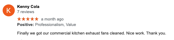 Google Review for Hood Cleaning Toronto